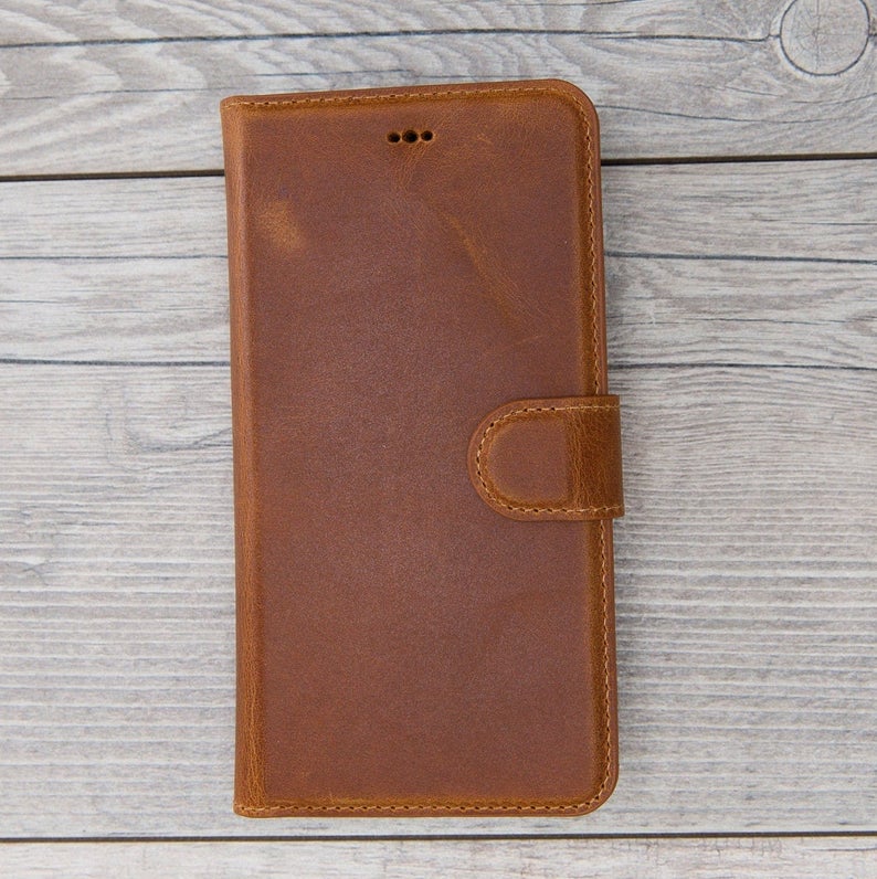 Camel Brown Genuine Leather Magnetic Wallet Case for iPhone XS Max