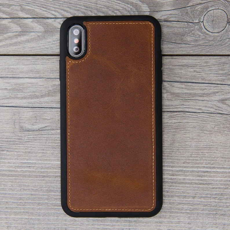 Camel Brown Genuine Leather Magnetic Wallet Case for iPhone XS Max