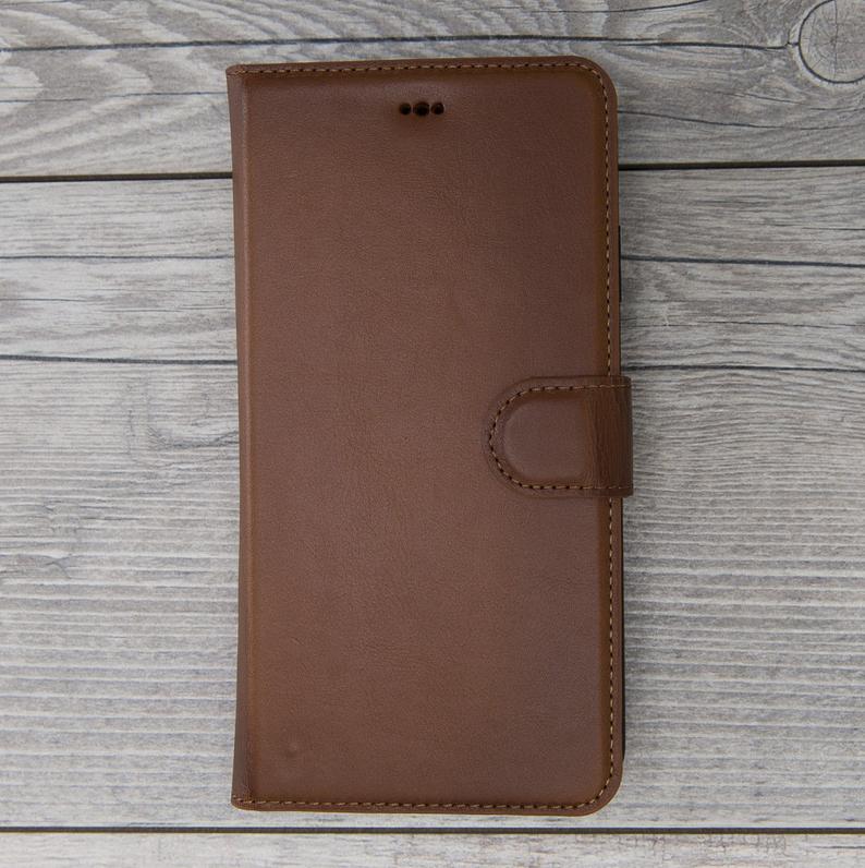 Burnished Brown Genuine Leather Magnetic Wallet Case for iPhone XS Max