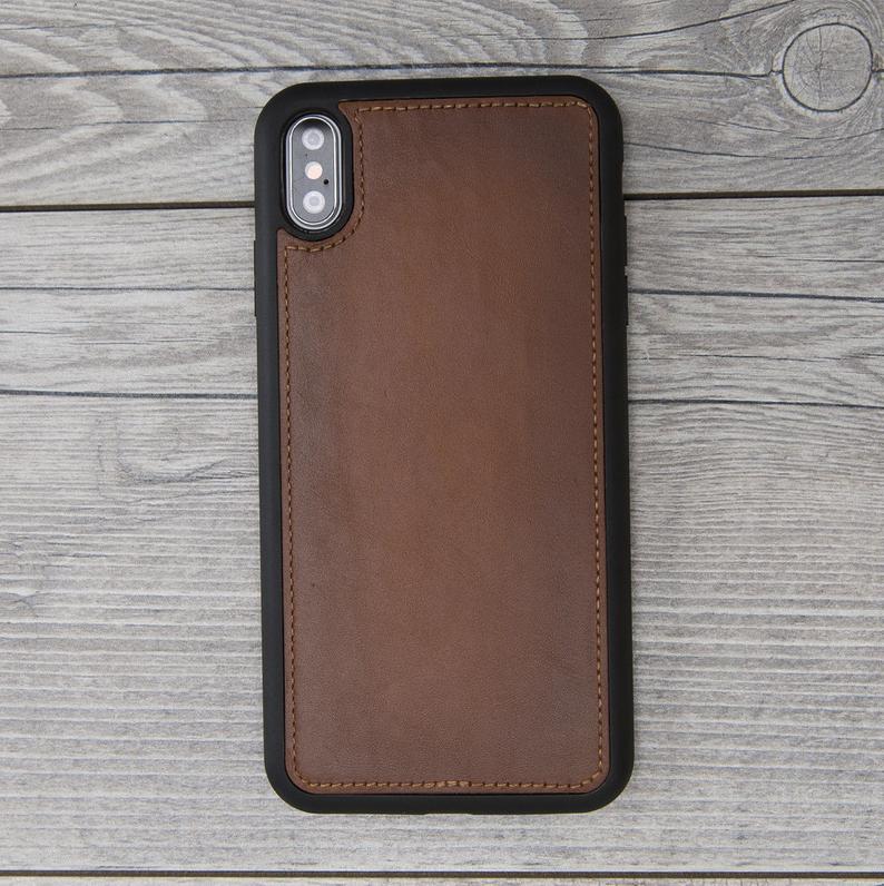 Burnished Brown Genuine Leather Magnetic Wallet Case for iPhone XS Max