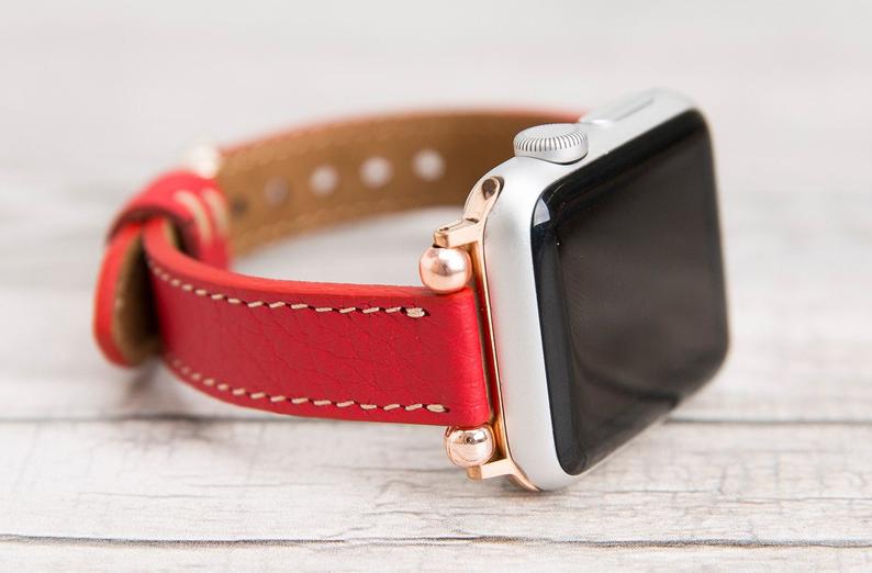 Red Leather Ultra Slim Apple Watch Band