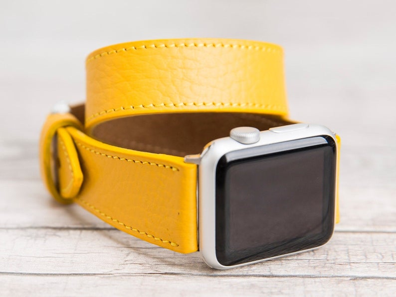 Yellow Leather Double Tour Apple Watch Band