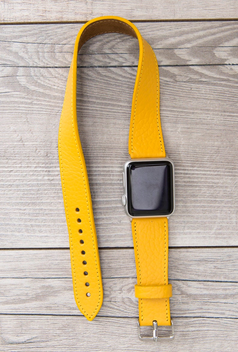 Yellow Leather Double Tour Apple Watch Band