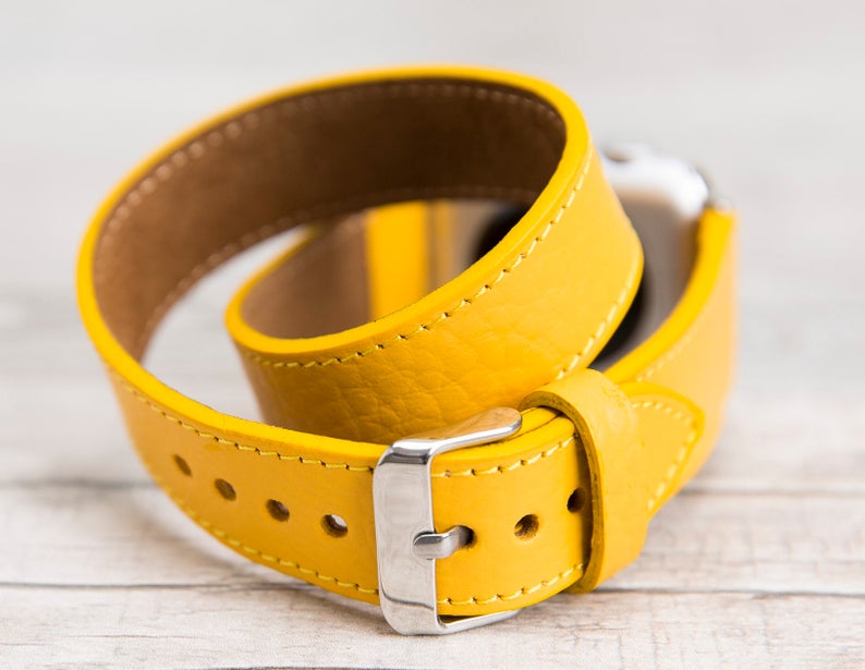 Yellow Leather Double Tour Apple Watch Band