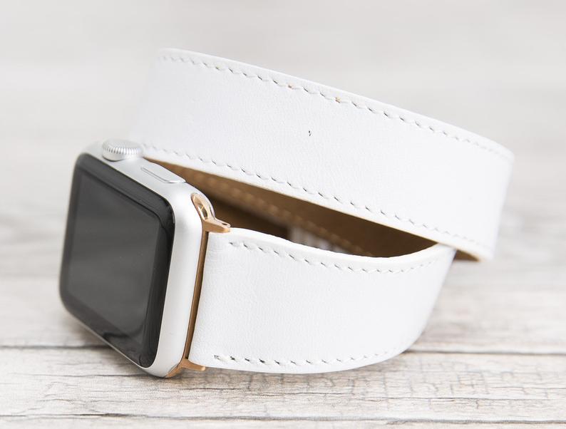 White Leather Double Tour Apple Watch Band