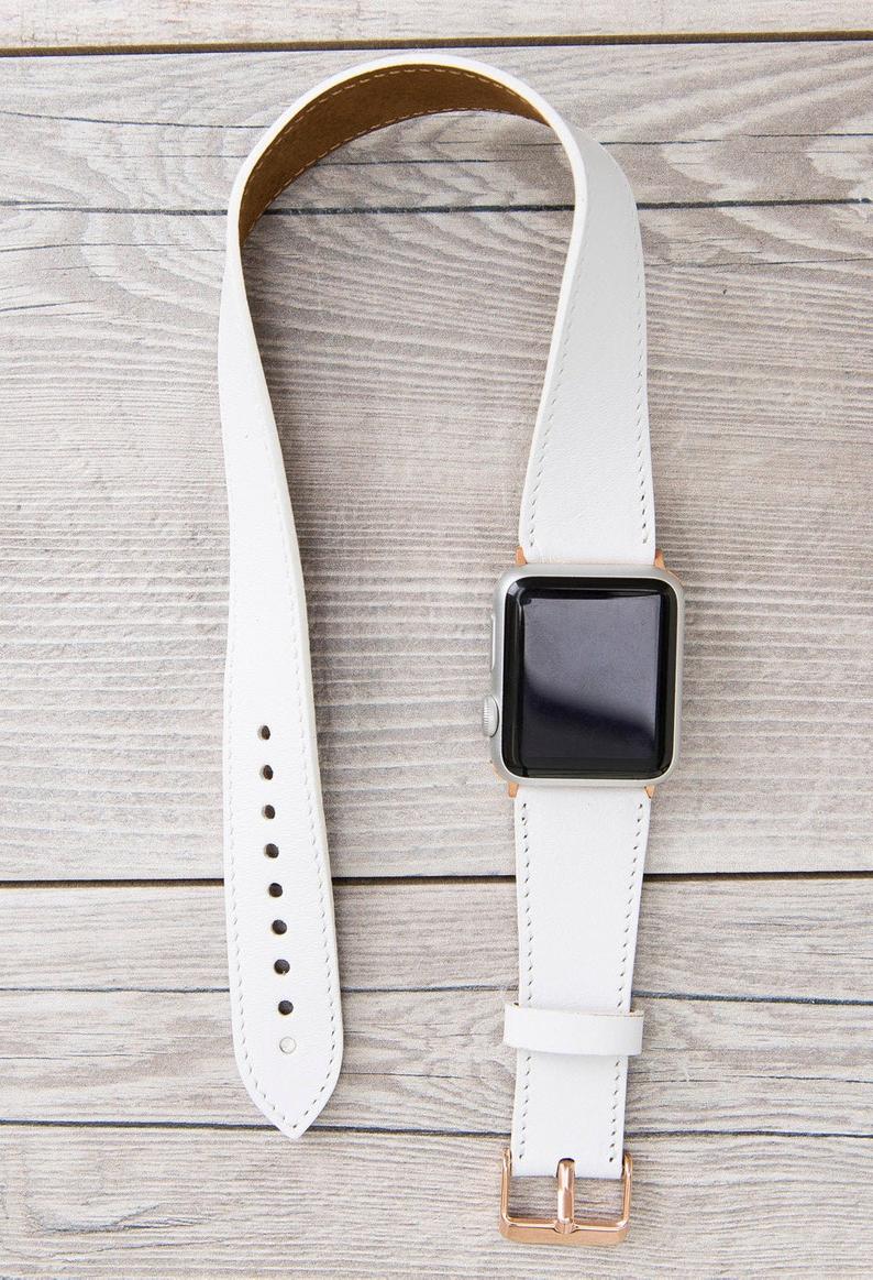 White Leather Double Tour Apple Watch Band