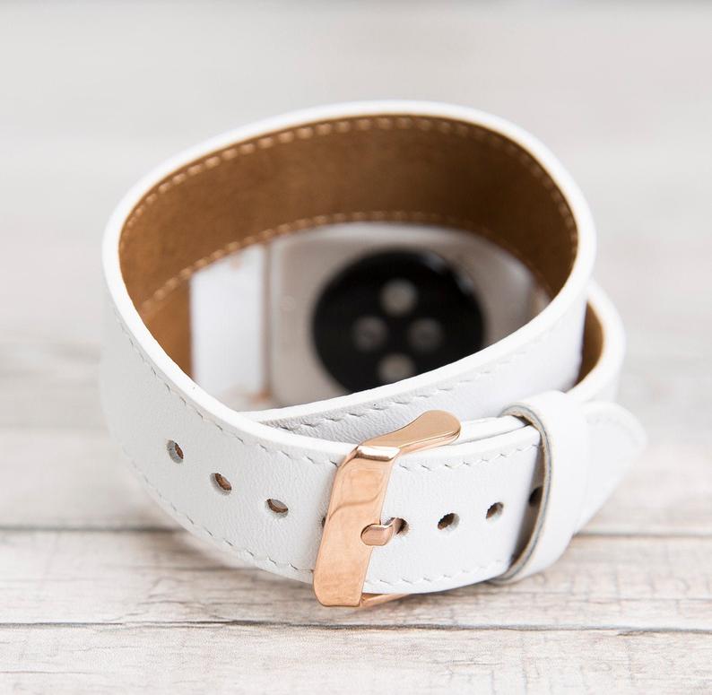 White Leather Double Tour Apple Watch Band