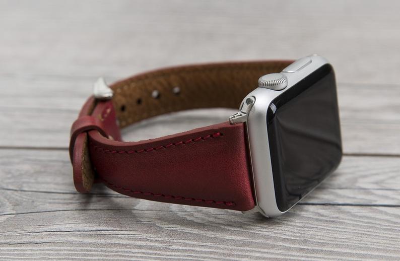 Burnished Red Leather Slim Apple Watch Band