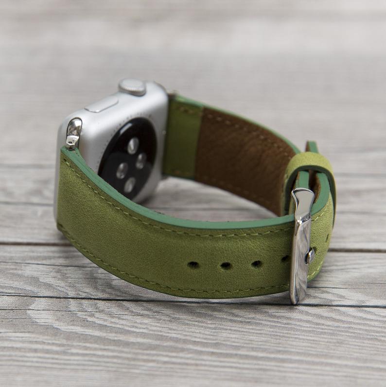 Green Leather Classic Apple Watch Band