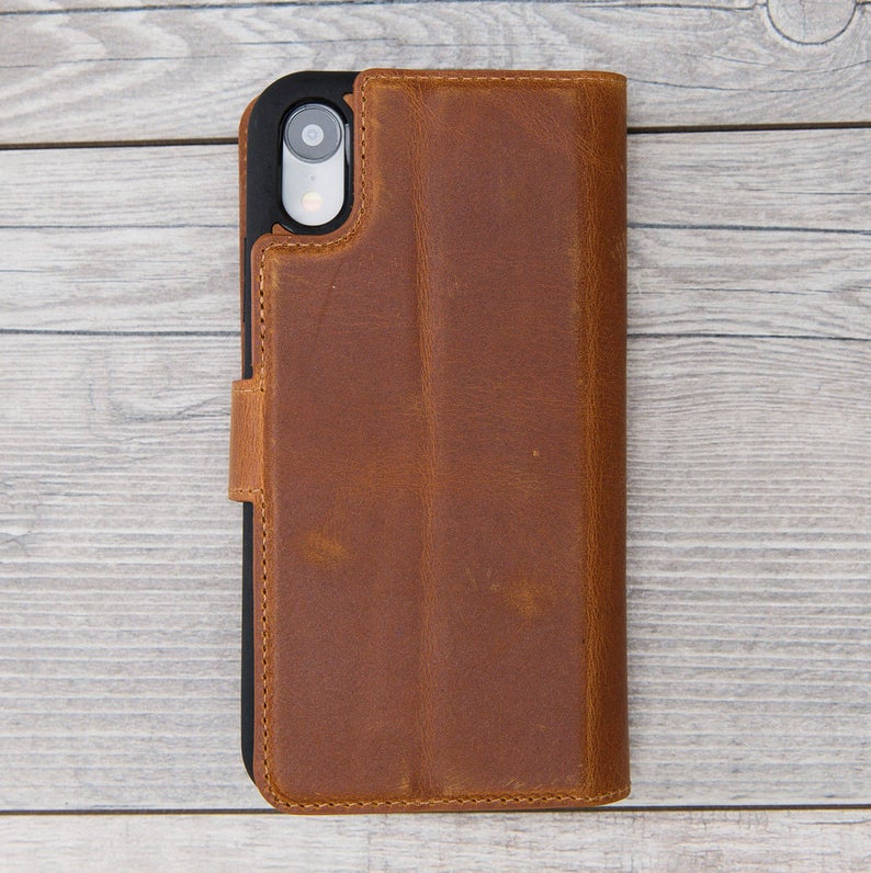 Camel Brown Genuine Leather Magnetic Wallet Case for iPhone XS Max