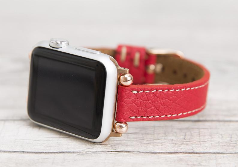 Red Leather Ultra Slim Apple Watch Band