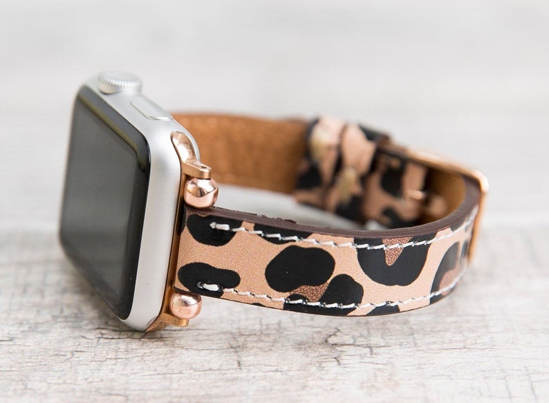 Leopard Pattern Leather Ultra Slim Apple Watch Band