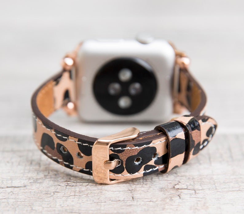 Leopard Pattern Leather Ultra Slim Apple Watch Band