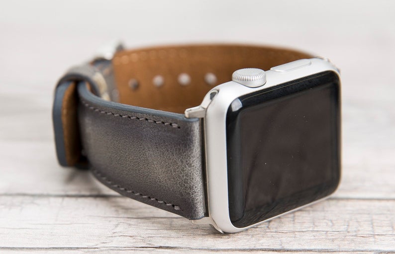 Burnished Gray Leather Classic Apple Watch Band