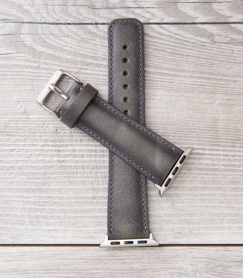 Burnished Gray Leather Classic Apple Watch Band