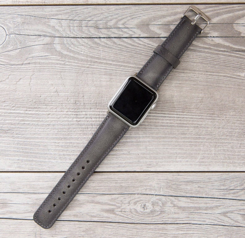 Burnished Gray Leather Classic Apple Watch Band