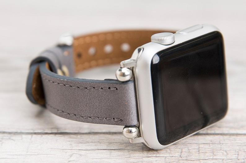 Gray Leather Ultra Slim Apple Watch Band