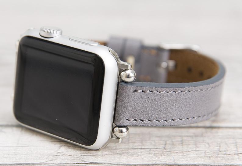 Gray Leather Ultra Slim Apple Watch Band