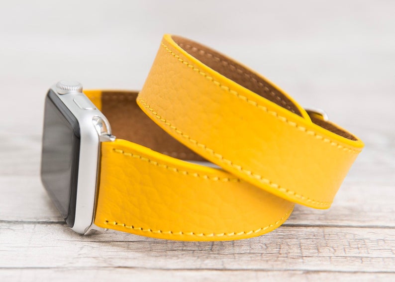 Yellow Leather Double Tour Apple Watch Band