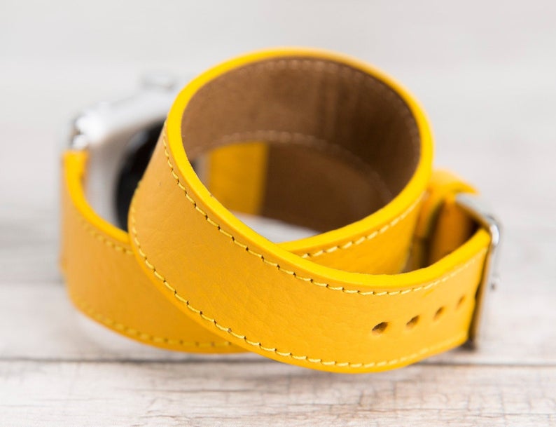 Yellow Leather Double Tour Apple Watch Band