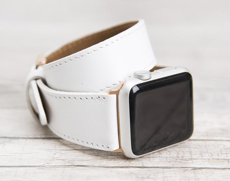 White Leather Double Tour Apple Watch Band