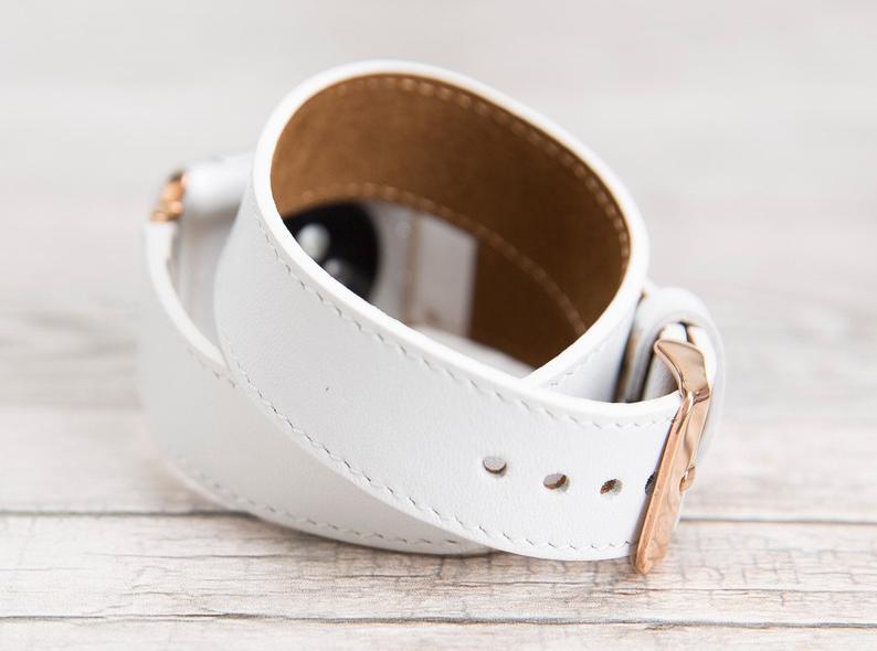 White Leather Double Tour Apple Watch Band