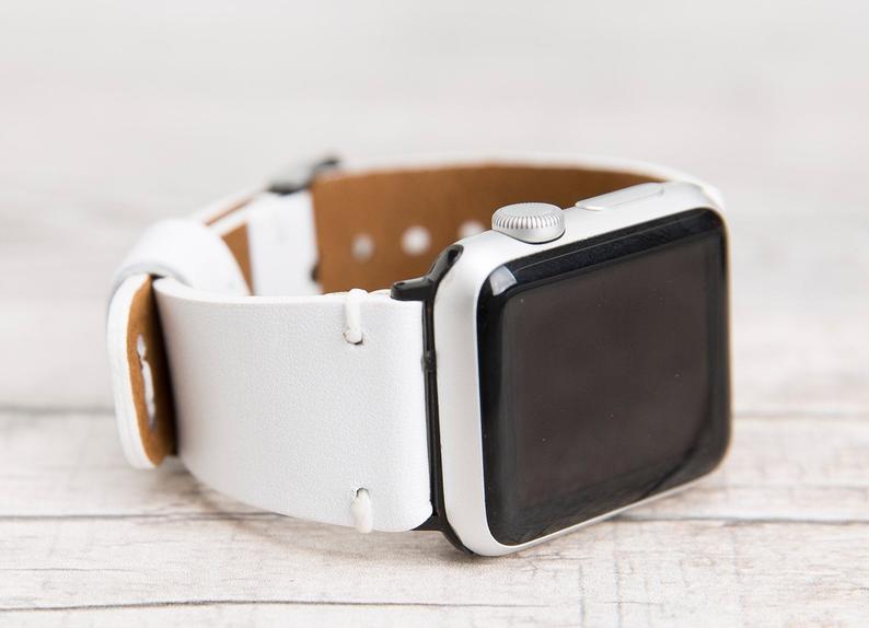 White Leather Classic Apple Watch Band