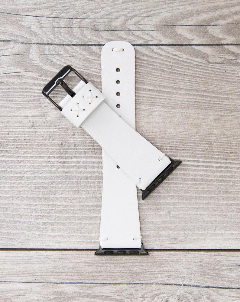 White Leather Classic Apple Watch Band