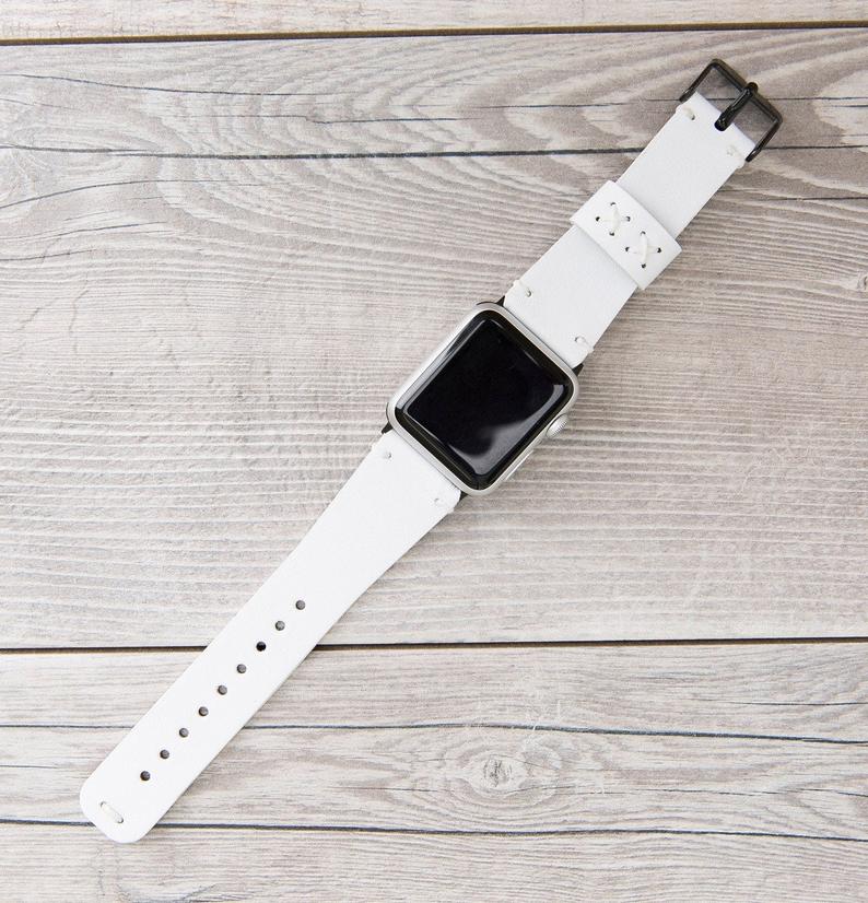 White Leather Classic Apple Watch Band