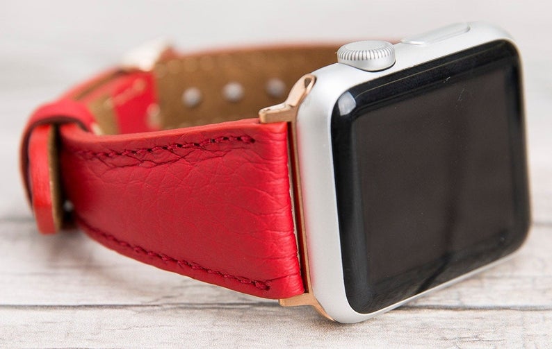 Red Leather Slim Apple Watch Band