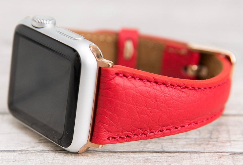 Red Leather Slim Apple Watch Band