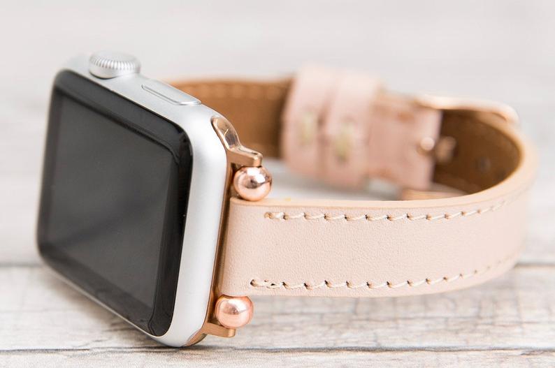 Nude Pink Leather Ultra Slim Apple Watch Band