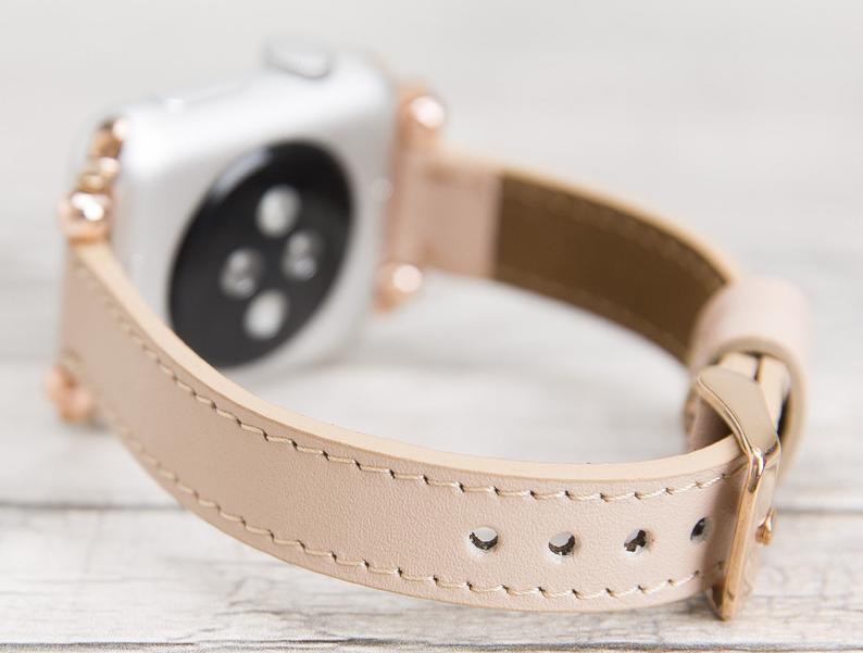 Nude Pink Leather Ultra Slim Apple Watch Band