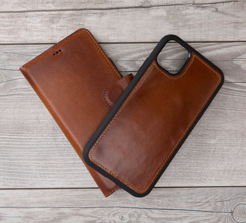 Burnished Brown Leather Magnetic Wallet Case for iPhone 11 Models