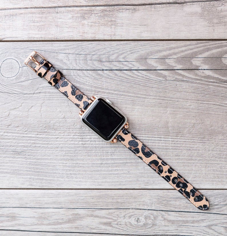 Leopard Pattern Leather Ultra Slim Apple Watch Band