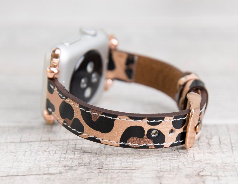 Leopard Pattern Leather Ultra Slim Apple Watch Band