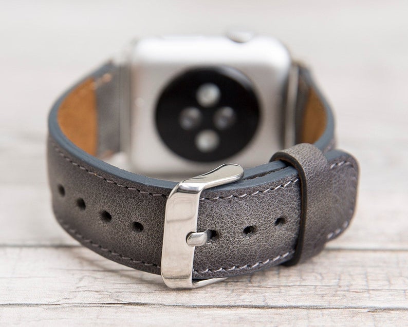 Burnished Gray Leather Classic Apple Watch Band