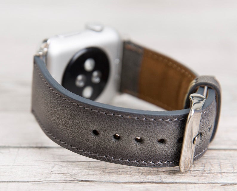 Burnished Gray Leather Classic Apple Watch Band