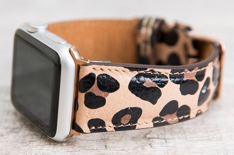 Leopard Patterned Leather Classic Apple Watch Band