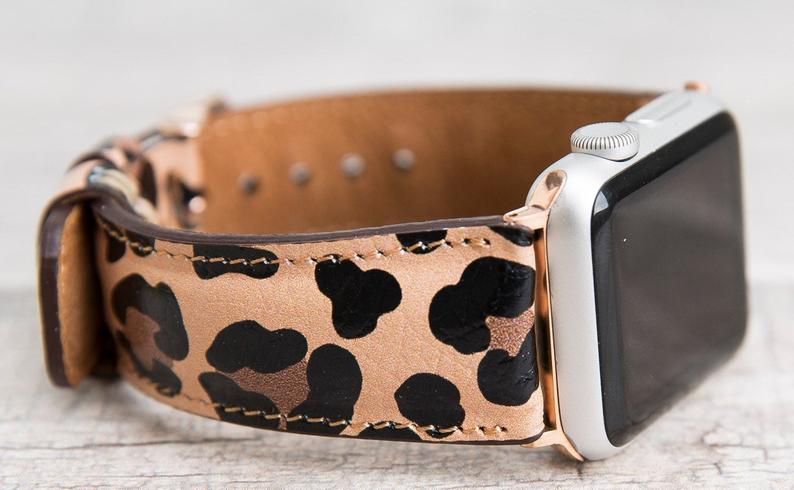 Leopard Patterned Leather Classic Apple Watch Band