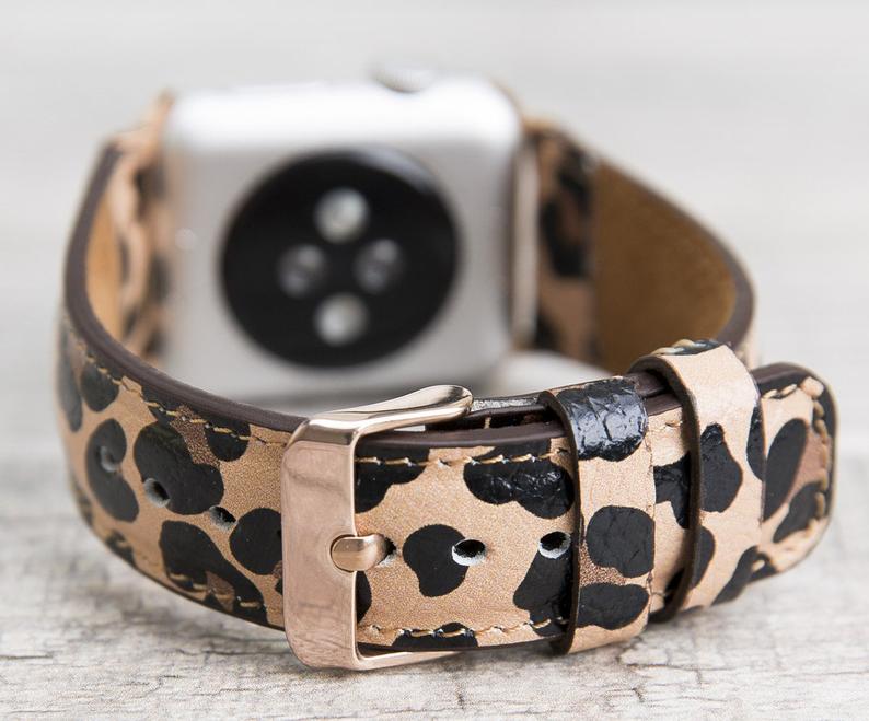 Leopard Patterned Leather Classic Apple Watch Band