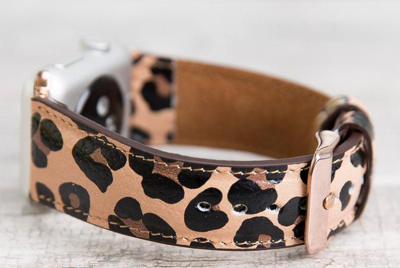 Leopard Patterned Leather Classic Apple Watch Band