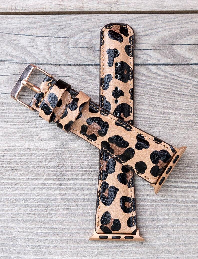 Leopard Patterned Leather Classic Apple Watch Band