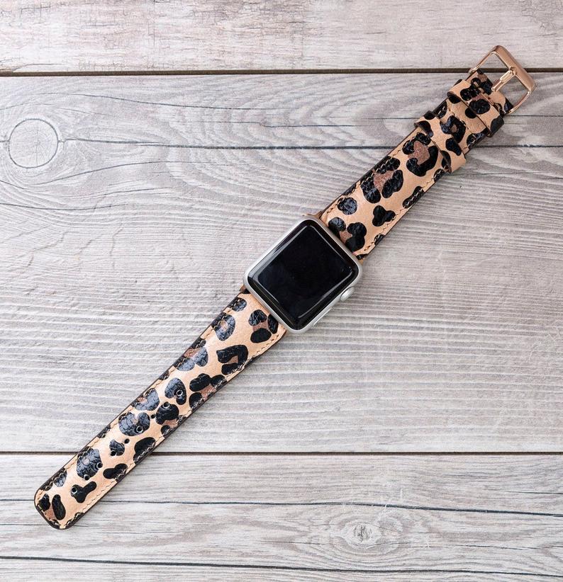 Leopard Patterned Leather Classic Apple Watch Band