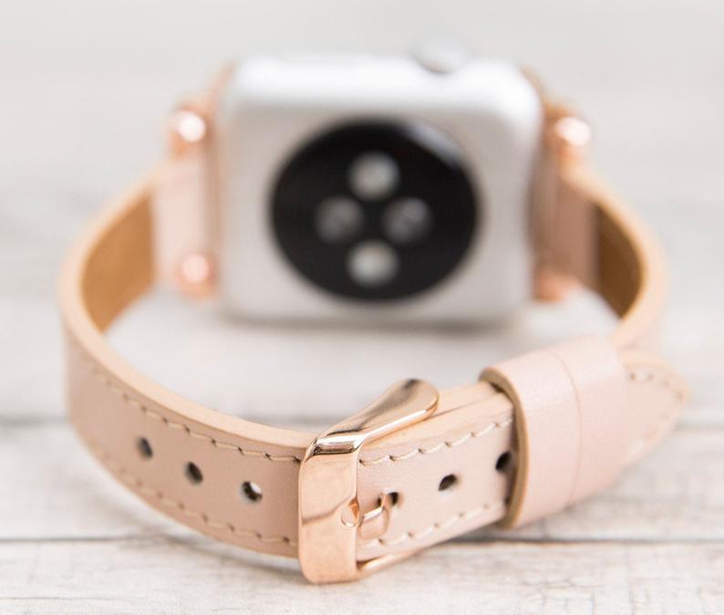 Nude Pink Leather Ultra Slim Apple Watch Band