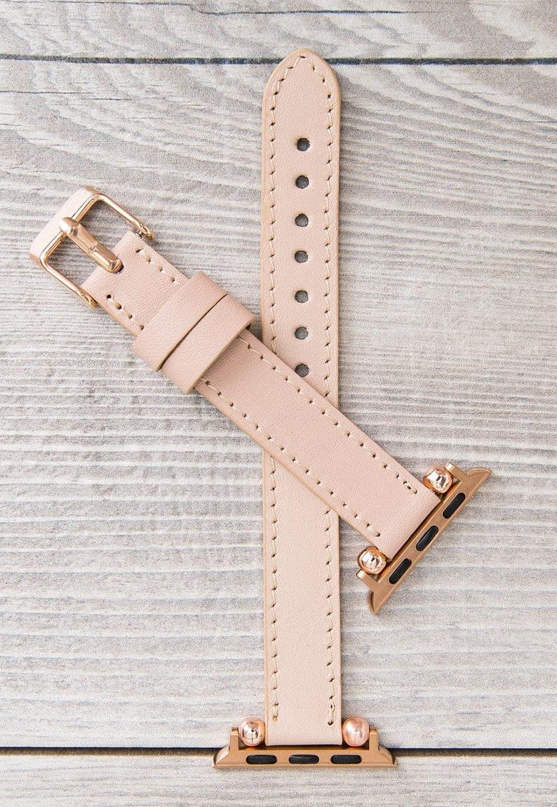 Nude Pink Leather Ultra Slim Apple Watch Band