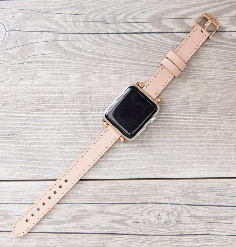 Nude Pink Leather Ultra Slim Apple Watch Band