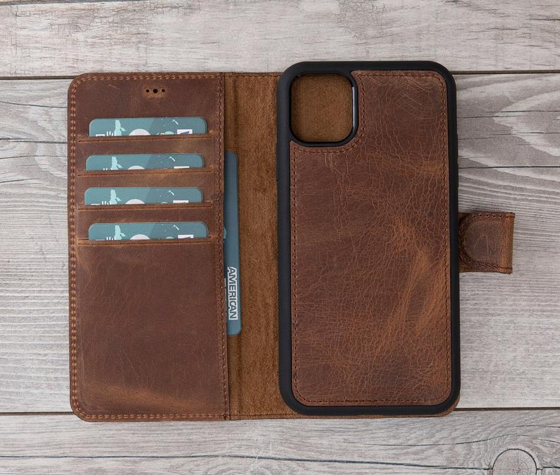 Antic Brown Leather Magnetic Wallet Case for iPhone 11 Models