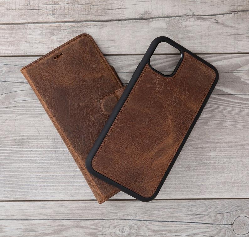 Antic Brown Leather Magnetic Wallet Case for iPhone 11 Models