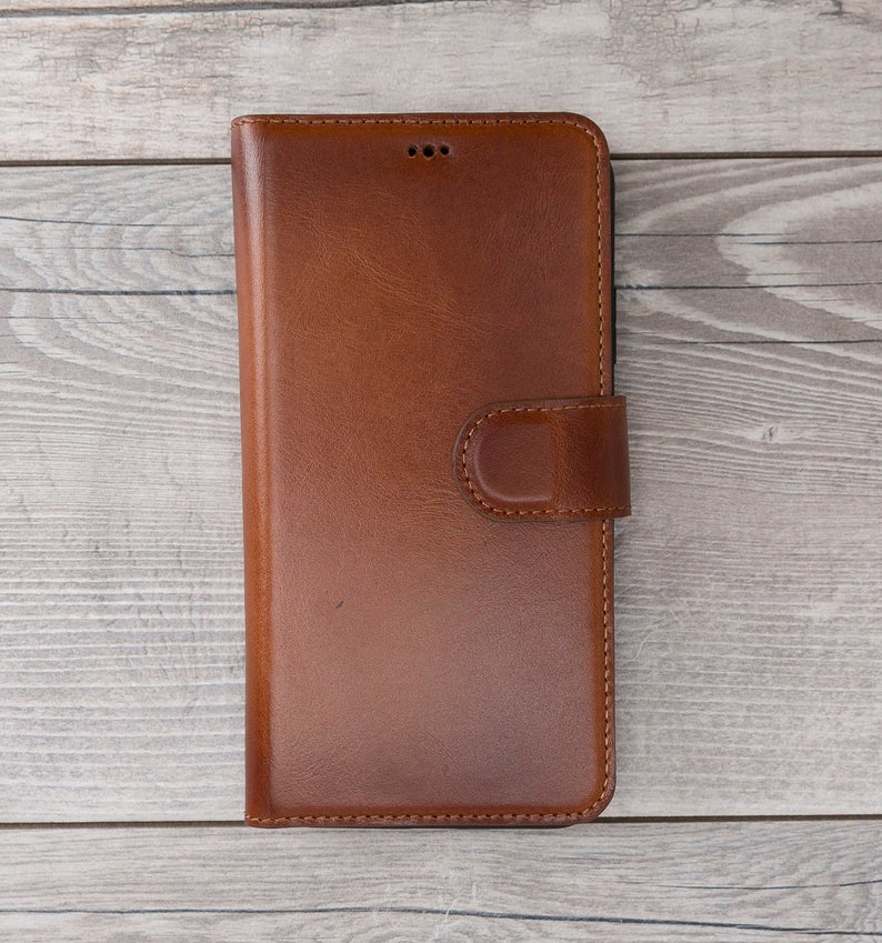 Burnished Brown Leather Magnetic Wallet Case for iPhone 11 Models